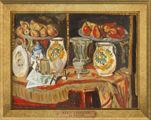 Nature morte faiences et fruits   